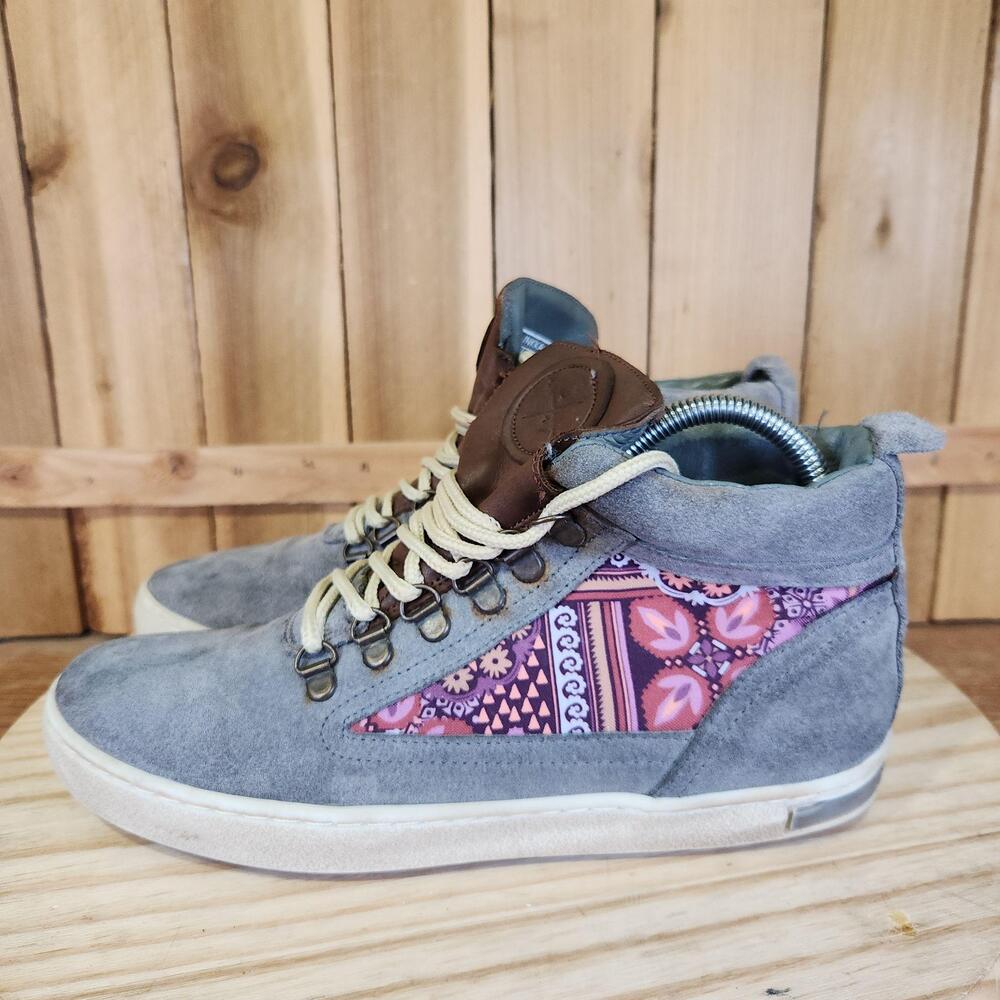 Inkkas High Top Shoes Womens 10 Gray Leather Geometric Casual Sneakers Mexico